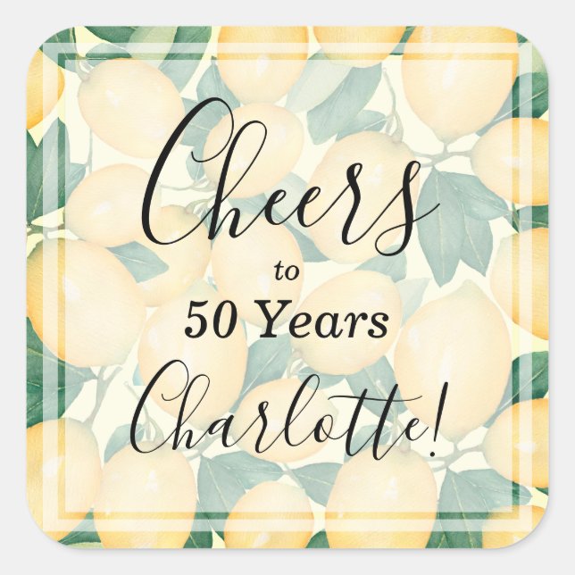 Sticker Carré Aquarelle Citron et verdure Anniversaire (Devant)