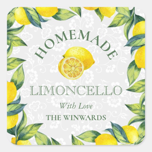 Sticker Carré Aquarelle Citrons siciliens Limoncello fait maison (Devant)