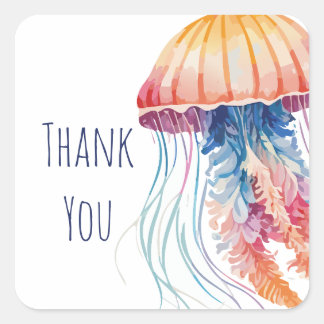 Sticker Carré Aquarelle colorée Merci méduse