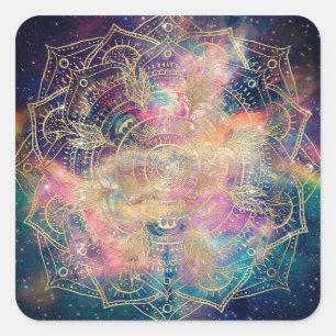 Sticker Carré Aquarelle couleur Mandala or élégant Nebula