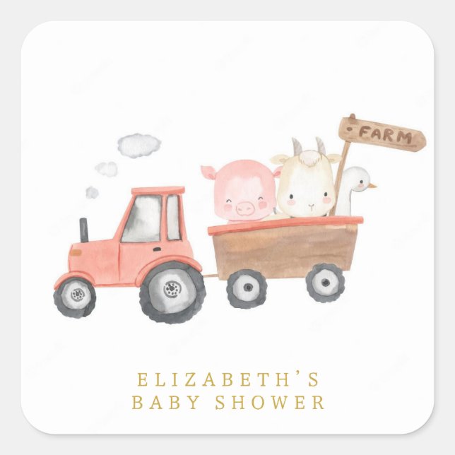 Sticker Carré Aquarelle Cute Animaux de ferme Barnyard (Devant)