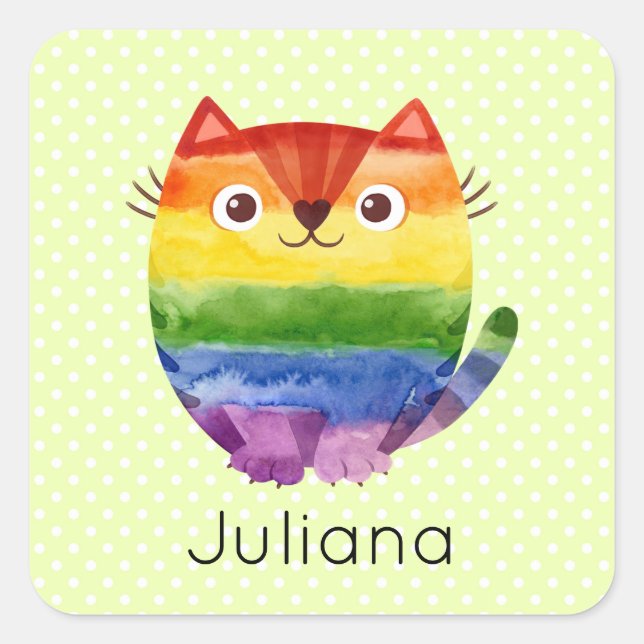 Sticker Carré Aquarelle Cute Pride Kitty (Devant)