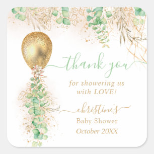 Sticker Carré Aquarelle de ballon Baby shower Floral Merci