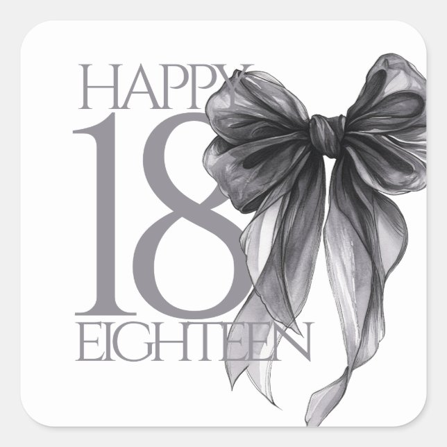 Sticker Carré Aquarelle de Bow noir 18e anniversaire (Devant)