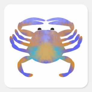 Sticker Carré aquarelle de crabe