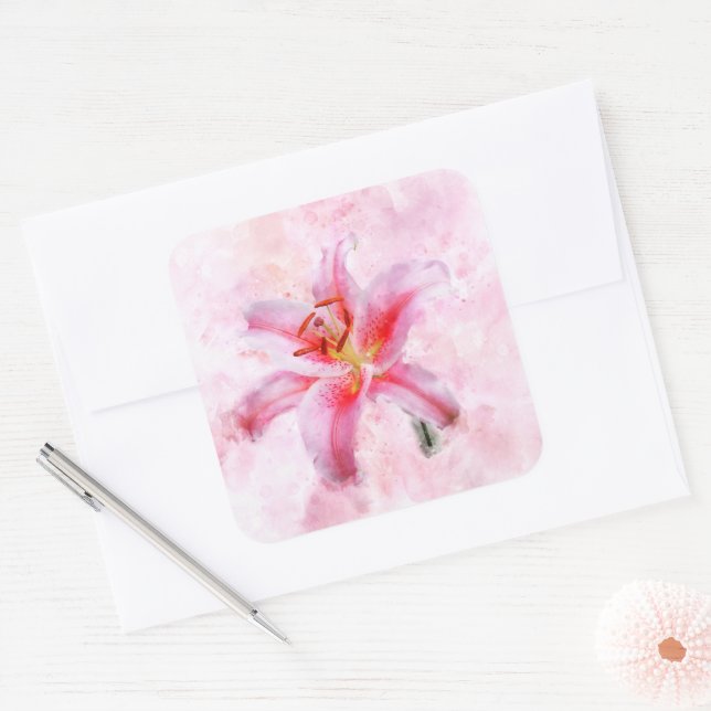 Sticker Carré Aquarelle de fleur de Stargazer Lily - wb 01 (Enveloppe)