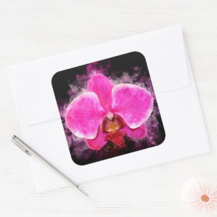 Sticker Carré Aquarelle de fleur d'orchidée - rose bb 02