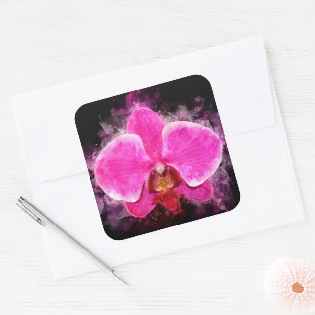 Sticker Carré Aquarelle de fleur d'orchidée - rose bb 02 (Enveloppe)