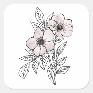 Sticker Carré Aquarelle de fleurs art, élément esthétique