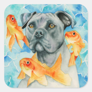 Sticker Carré Aquarelle de l'Imaginaire de Chien Taureau