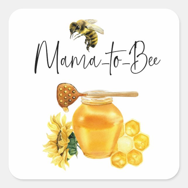 Sticker Carré Aquarelle de miel jaune Baby shower d'abeille de t (Devant)