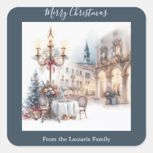 Sticker Carré Aquarelle de Noël classique