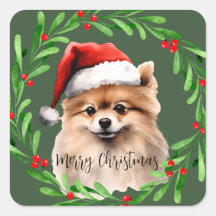 Aquarelle de Noël Poméranie Mailing chien