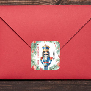 Sticker Carré Aquarelle de Noël Rouge et Vert