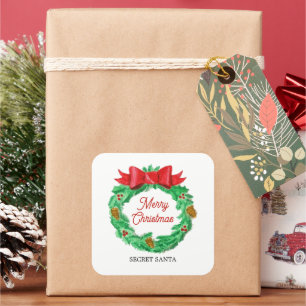 Sticker Carré Aquarelle de Noël Wreath personnalisée
