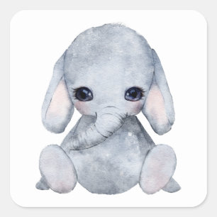 Sticker Carré Aquarelle de nom d'éléphant personnalisé