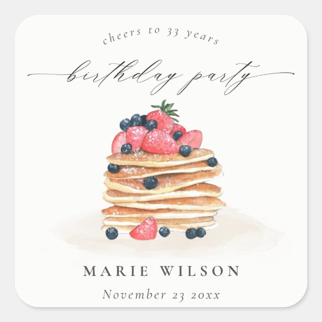 Sticker Carré Aquarelle de Pancake aux fruits mignonnes N'import (Devant)