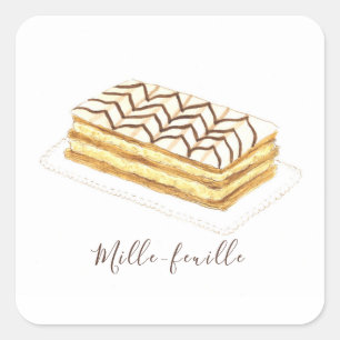 Sticker Carré Aquarelle de pâtisserie de feuille de ille