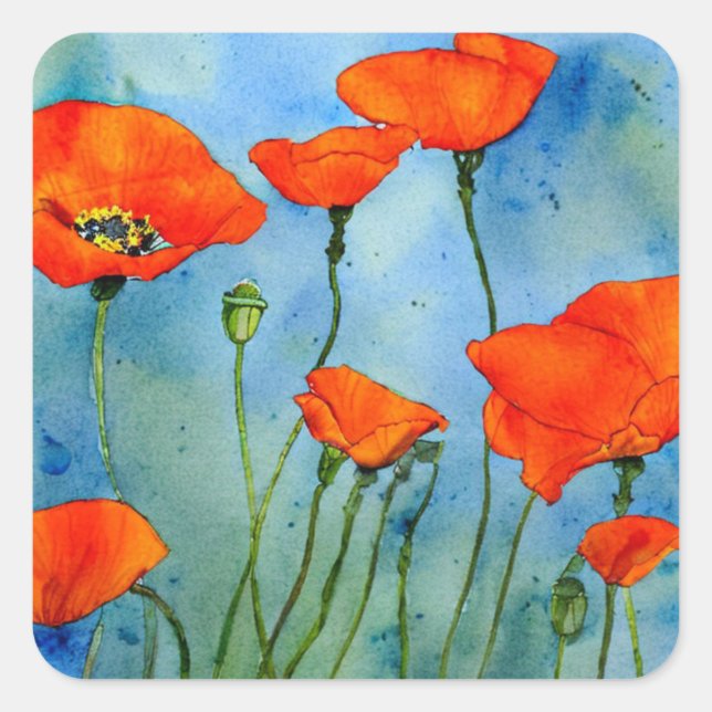 Sticker Carré Aquarelle de Poppy (Devant)