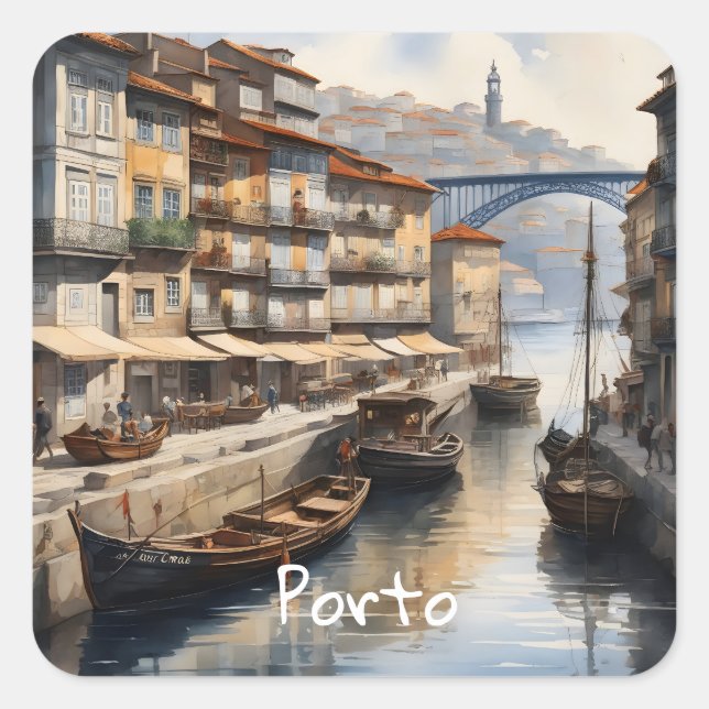 Sticker Carré Aquarelle de Porto (Devant)