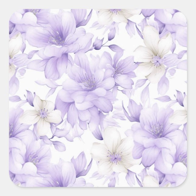 Sticker Carré Aquarelle délicate Fleurs violettes (Devant)