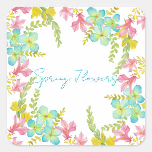 Sticker Carré Aquarelle des fleurs de printemps