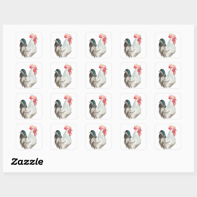 Sticker Carré Aquarelle dessinée à la main d'un coq (Feuille)