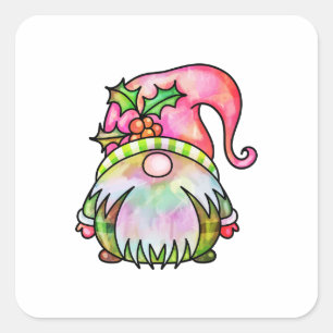 Sticker Carré Aquarelle d'hiver mignonne Jardin de Noël Gnome