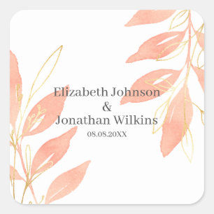 Sticker Carré Aquarelle dorée Mariage floral