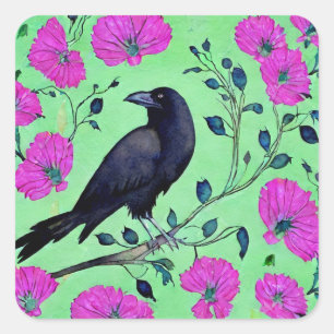 Sticker Carré Aquarelle du corbeau