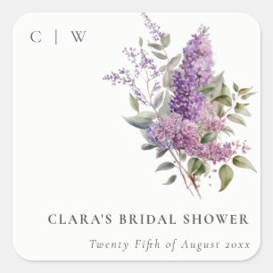 Sticker Carré Aquarelle Dusky Lilac Cottage Flora Fête des marié