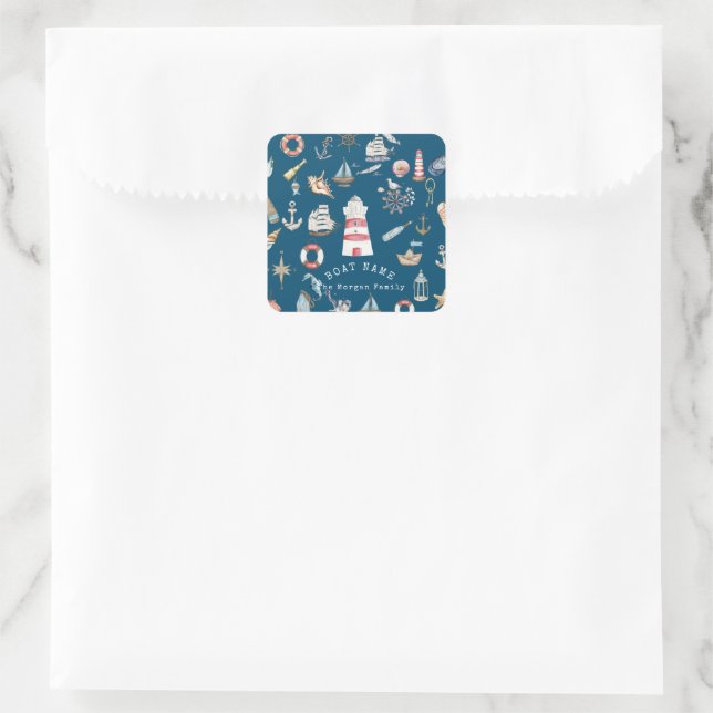 Sticker Carré Aquarelle Eléments marins Bleu (Sac)