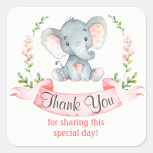 Sticker Carré Aquarelle Elephant Girl Merci