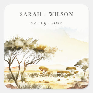 Sticker Carré Aquarelle en terre bouillie Mariage paysager afric