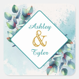 Sticker Carré Aquarelle Eucalyptus Mariage botanique