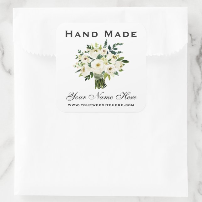 Sticker Carré Aquarelle Fabriquée à la main Vert Floral Petit (Sac)