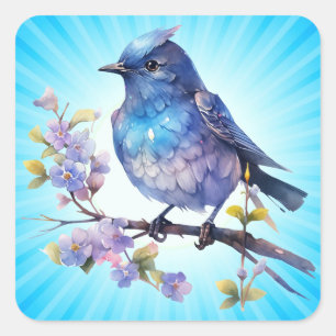 Sticker Carré Aquarelle Fairy Bird Flowers Clipart-73611