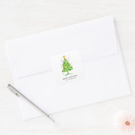 Sticker Carré Aquarelle Festive de Noël