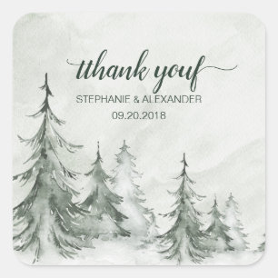 Sticker Carré Aquarelle Fir Trees Mariage d'hiver