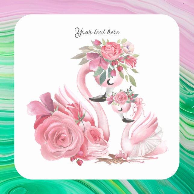 Sticker Carré Aquarelle Flamant rose blanc personnalisé (Créateur téléchargé)
