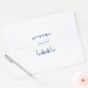 Sticker Carré Aquarelle Flammes de neige en bois Mariage hiverna