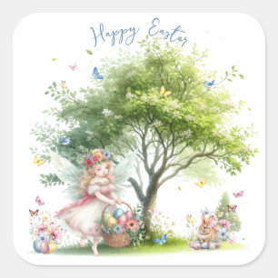 Sticker Carré Aquarelle Fleur de printemps de Pâques