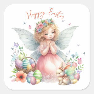 Sticker Carré Aquarelle Fleur de printemps de Pâques