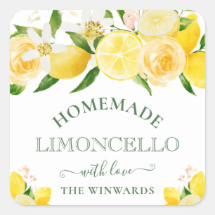 Sticker Carré Aquarelle Fleurs Citrons Limoncello Maison