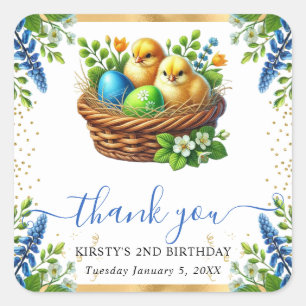 Sticker Carré Aquarelle Fleurs de Printemps des Poussins Anniver