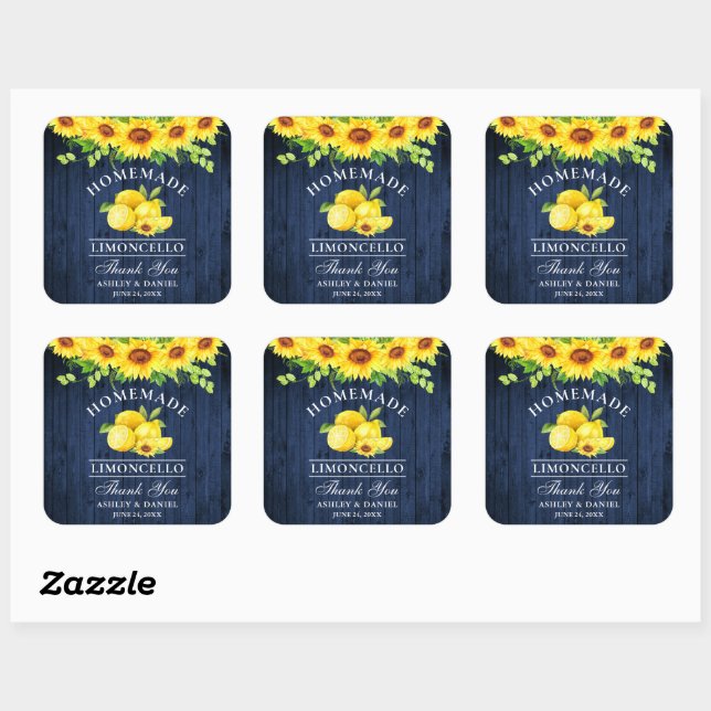 Sticker Carré Aquarelle Fleurs de soleil Lemons Limoncello Bois  (Feuille)
