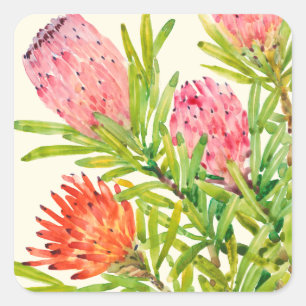 Sticker Carré Aquarelle Fleurs tropicales