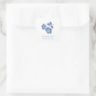 Sticker Carré Aquarelle Floral Monogramme Mariage Merci