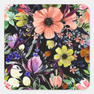 Sticker Carré Aquarelle Floral sans Seamless Garden Motif