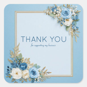 Sticker Carré Aquarelle florale aux coins poussiéreux bleu rose 